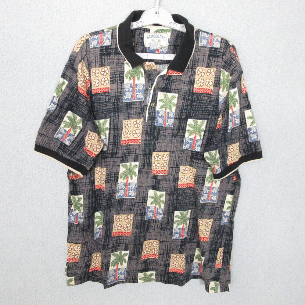 Bamboo Cay Hawaiian Shirt Mens Size XL Dark Gray Tropical Button Up Resortwear